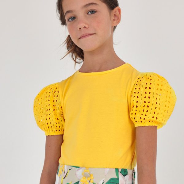 Μπλούζα κοντομάνικη διάτρητο σχέδιο από βιώσιμο βαμβάκι κορίτσι Junior Κορίτσι