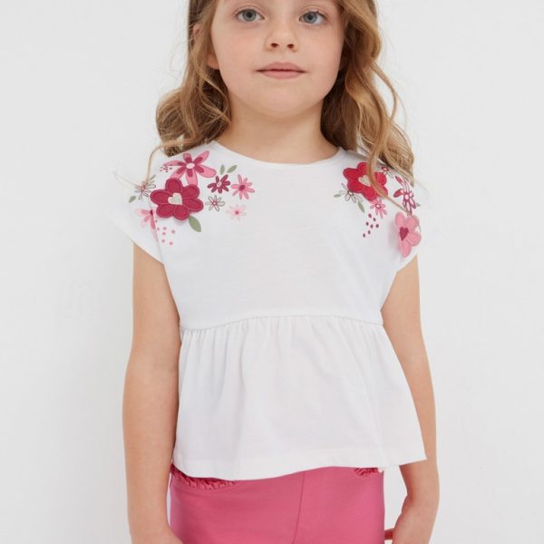 Μπλούζα κοντομάνικη από βιώσιμο βαμβάκι με κεντήματα σε εκρού χρώμα mini κορίτσι Mayoral Mayoral offers