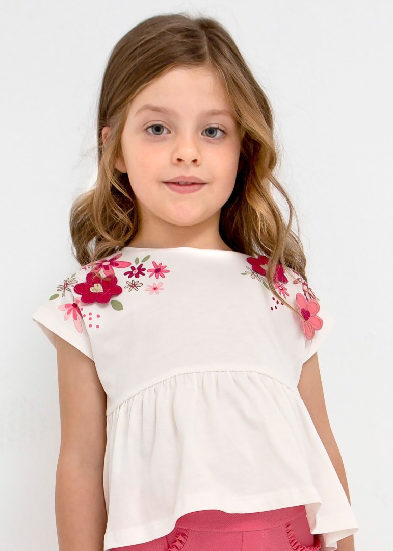 Μπλούζα κοντομάνικη από βιώσιμο βαμβάκι με κεντήματα σε εκρού χρώμα mini κορίτσι Mayoral Mayoral offers
