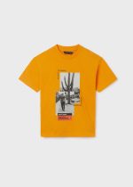 Μπλούζα με στάμπα από βιώσιμο βαμβάκι σε πορτοκαλί χρώμα junior αγόρι Mayoral Junior (8-16Y)