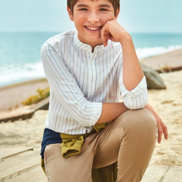 Παντελόνι λοξότσεπο slim fit από βιώσιμο βαμβάκι σε κανελί και εκρού χρώμα junior αγόρι Mayoral Junior (8-16Y)