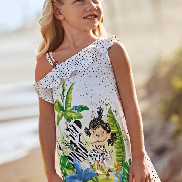 Φόρεμα ασύμμετρο από βιώσιμο βαμβάκι σε λευκό χρώμα mini κορίτσι Mayoral Mayoral offers