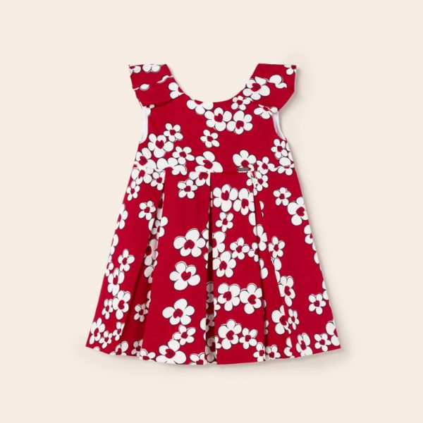 Φόρεμα σατινέ με floral στάμπα από βαμβάκι σε κόκκινο χρώμα baby κορίτσι Mayoral Baby (9-24M)