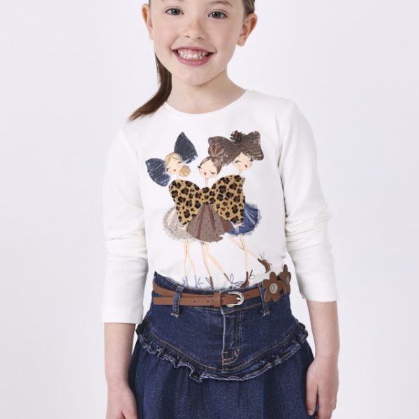 Μπλούζα σταμπωτή βιώσιμο βαμβάκι σε εκρού μωβ και μαύρο χρώμα mini κορίτσι Mayoral Mini (2-9Y)