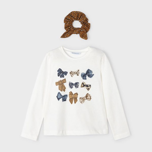 Μπλούζα με λαστιχάκι για τα μαλλιά από βαμβάκι BCI σε εκρού χρώμα mini κορίτσι Mayoral Mini (2-9Y)