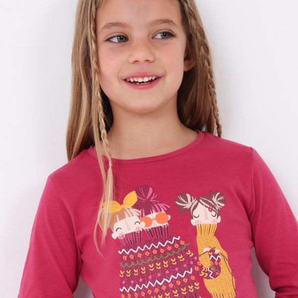 Μπλούζα σταμπωτή από βαμβάκι BCI σε μπορντό χρώμα mini κορίτσι Mayoral Mini (2-9Y)