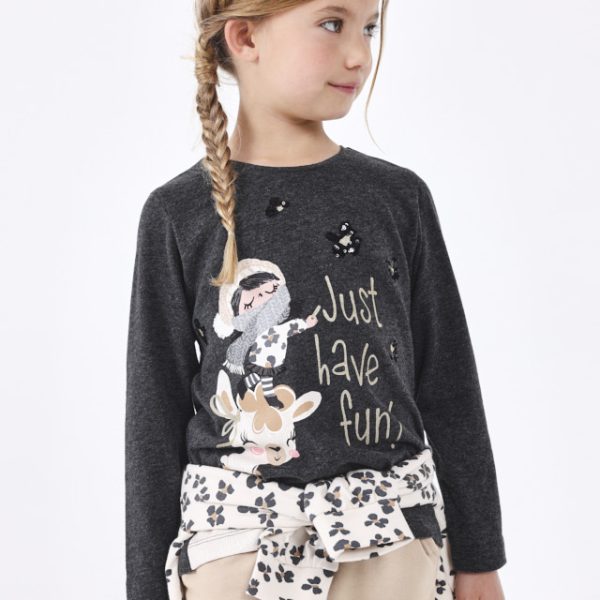 Μπλούζα σταμπωτή από βαμβάκι BCI σε μολυβί χρώμα mini κορίτσι Mayoral Mini (2-9Y)