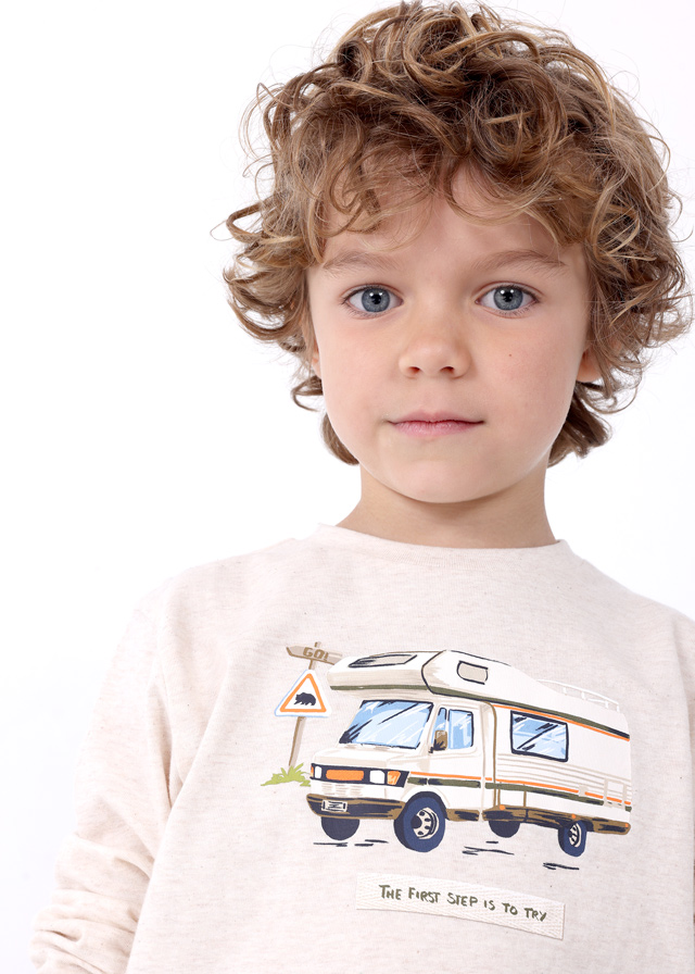 Μπλούζα μακρυμάνικη με στάμπα από βαμβάκι BCI σε κρεμ χρώμα mini αγόρι Mayoral Mini (2-9Y)