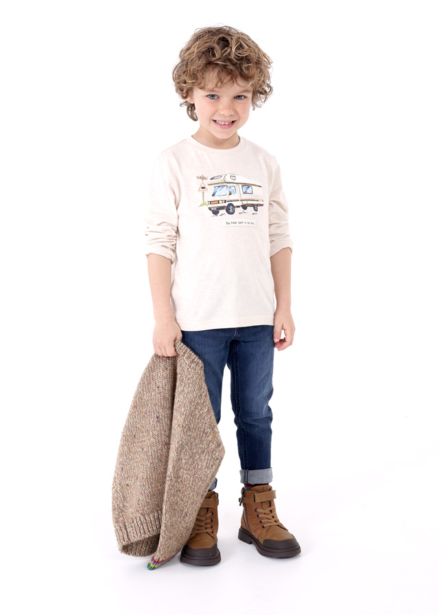 Μπλούζα μακρυμάνικη με στάμπα από βαμβάκι BCI σε κρεμ χρώμα mini αγόρι Mayoral Mini (2-9Y)