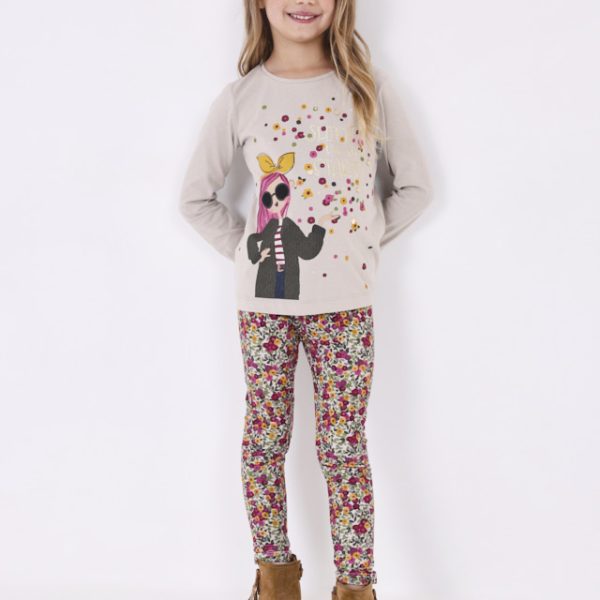 Σετ μπλούζα κολάν από βαμβάκι BCI σε γκρι, κρεμ και ροζ χρώμα mini κορίτσι Mayoral Mini (2-9Y)