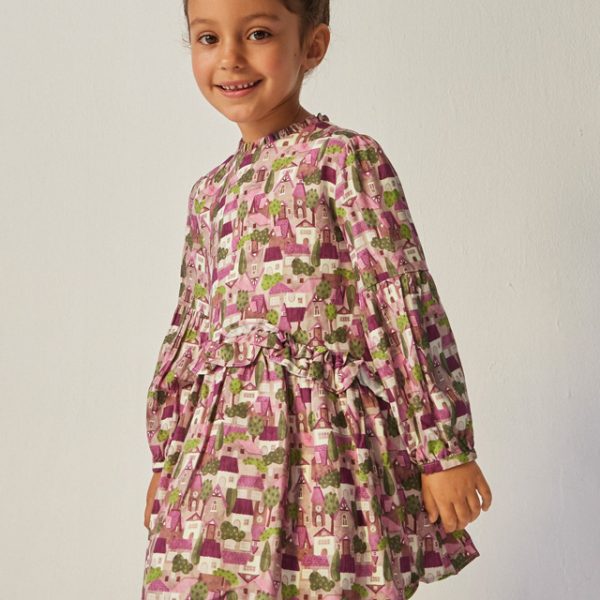 Φόρεμα σταμπωτό με βολάν σε ροζ χρώμα mini κορίτσι Mayoral Mini (2-9Y)