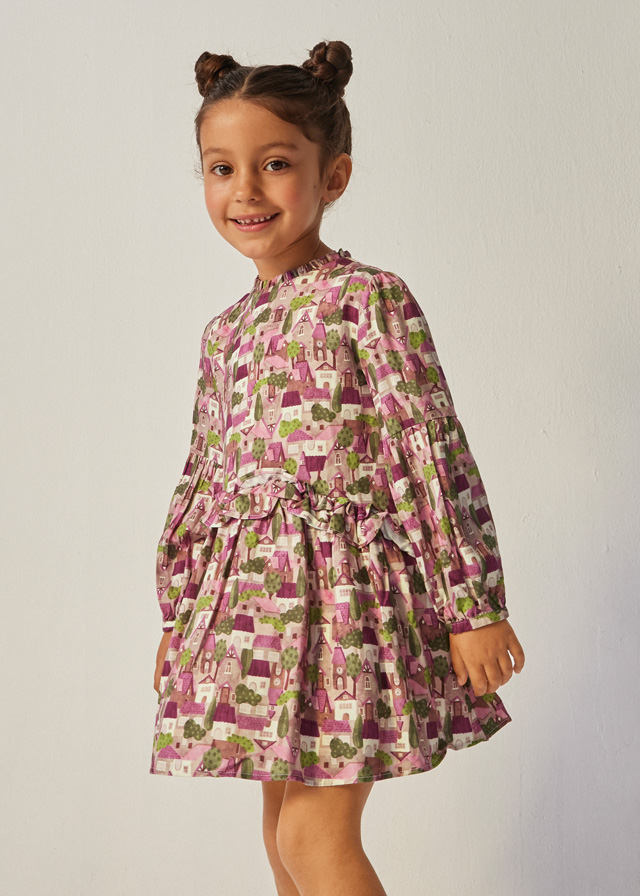 Φόρεμα σταμπωτό με βολάν σε ροζ χρώμα mini κορίτσι Mayoral Mini (2-9Y)