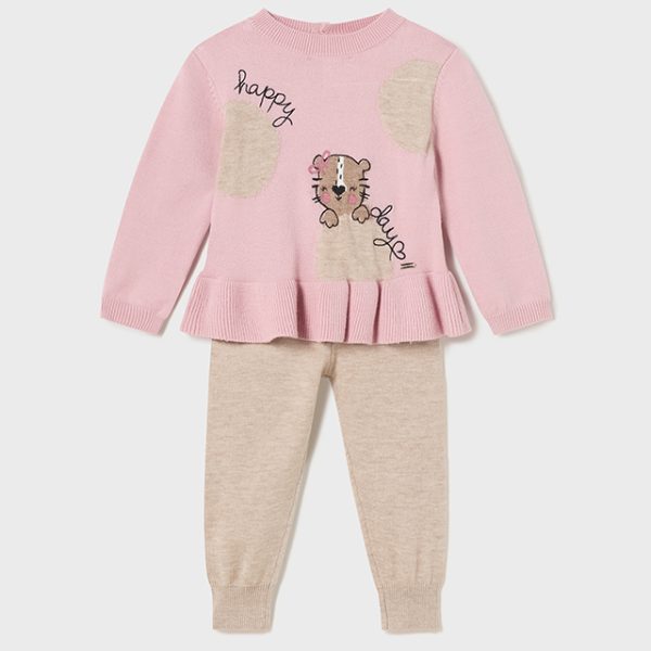 Σετ μπλούζα και παντελόνι με πλέξη σε ροζ χρώμα baby κορίτσι Mayoral Baby (9-24M)